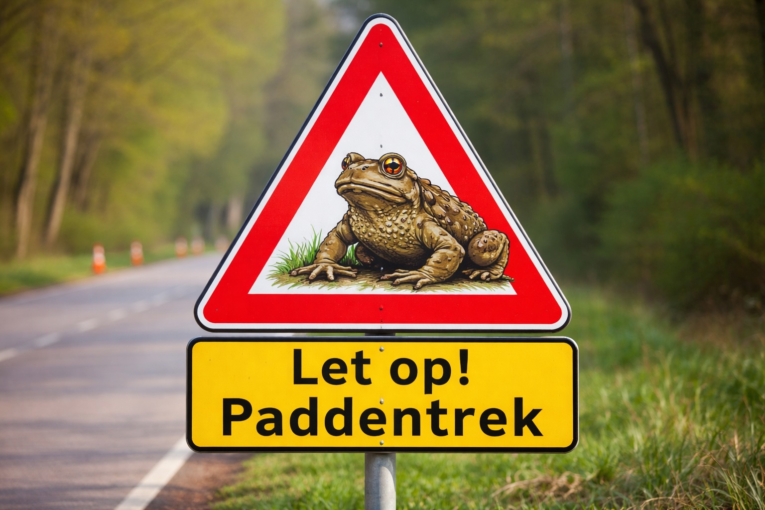 Foto: Wegafsluiting en omleiding vanwege paddentrek