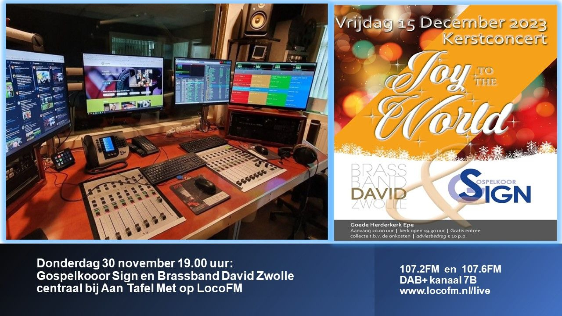 Foto: Gospelkoor SIGN en Brassband David Zwolle centraal bij Aan Tafel Met LocoFM