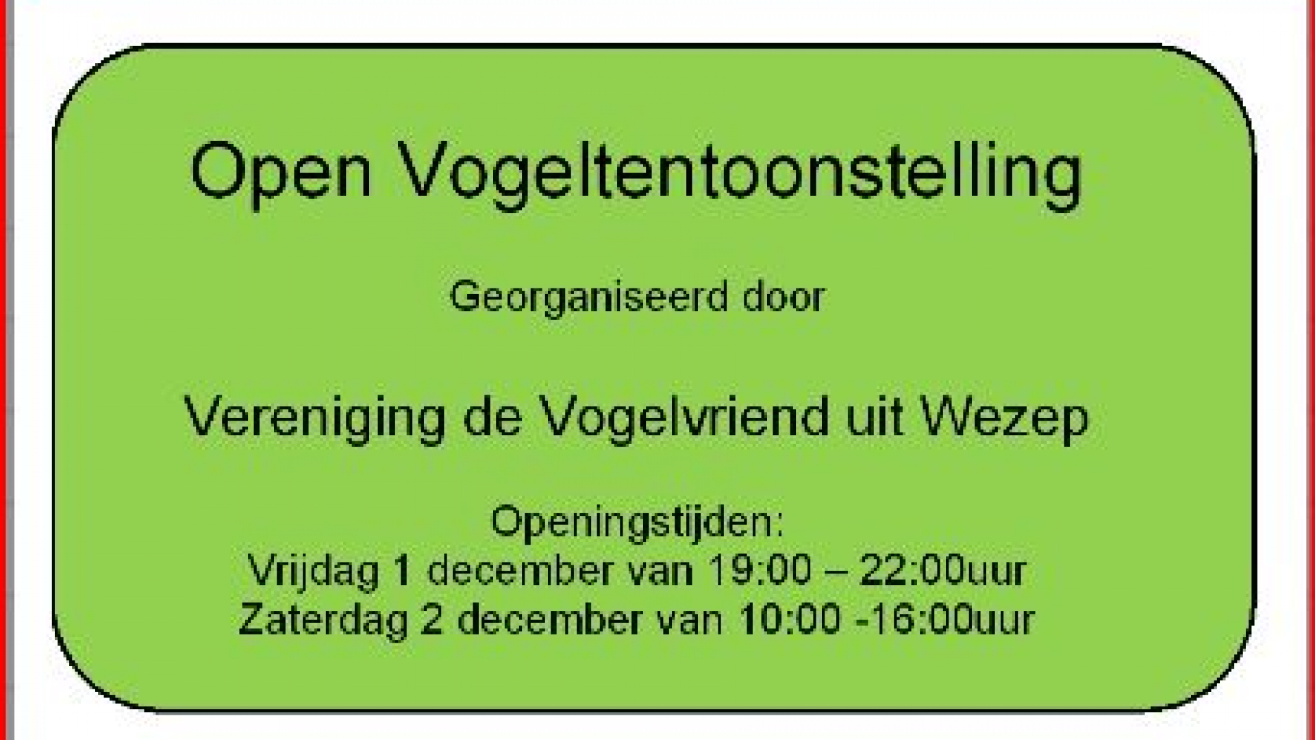 Foto: Meld je aan voor de vogeltentoonstelling van de Vogelvriend