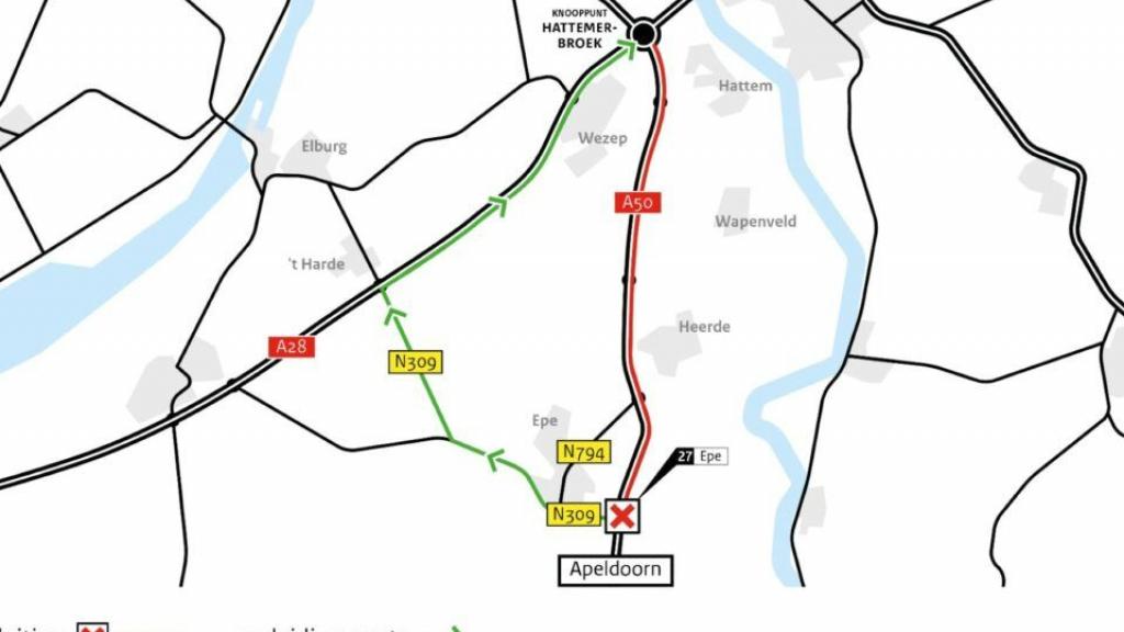 Foto: Nachtafsluitingen tussen Epe en knooppunt Hattemerbroek (A50)