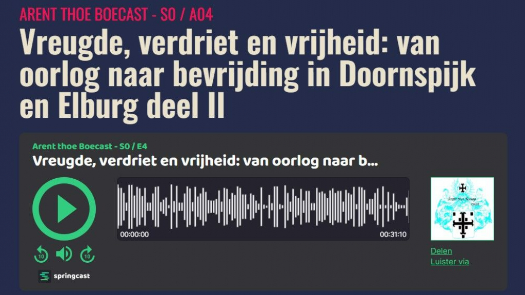 Foto: Arentthoeboecast nr 4: Vreugde, verdriet en vrijheid: van oorlog naar bevrijding in Doornspijk en Elburg deel II
