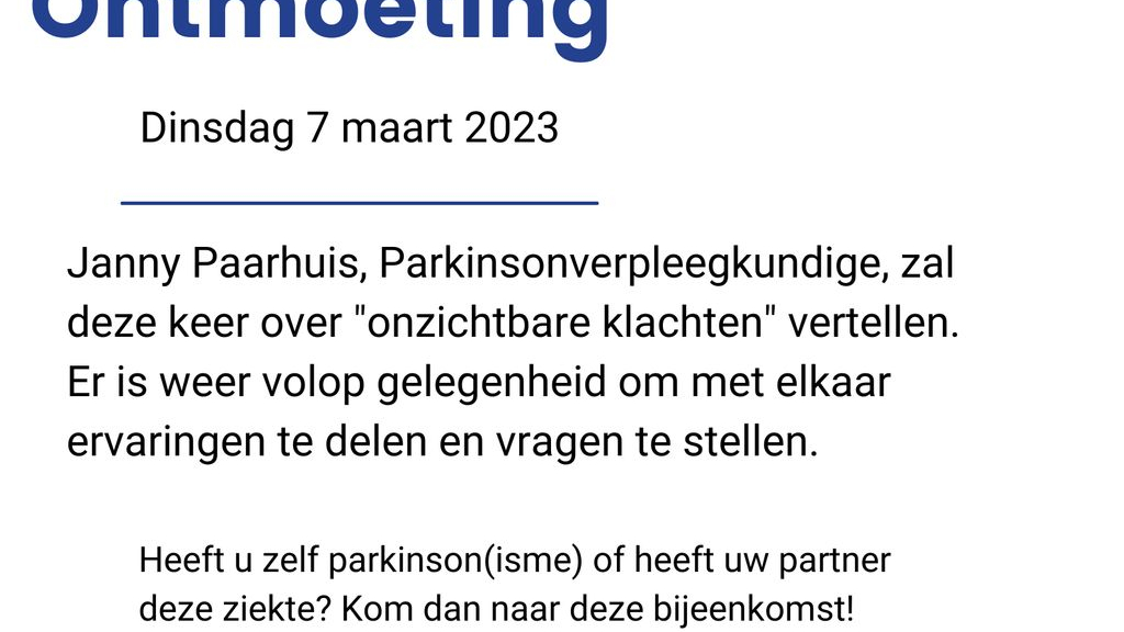 Foto: Tweede Parkinson(isme)-ontmoeting op 7 maart