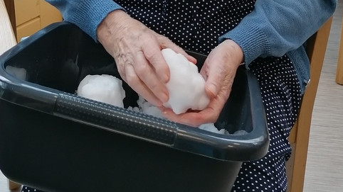 Foto: Medewerkers Seewende halen sneeuw naar binnen voor bewoners