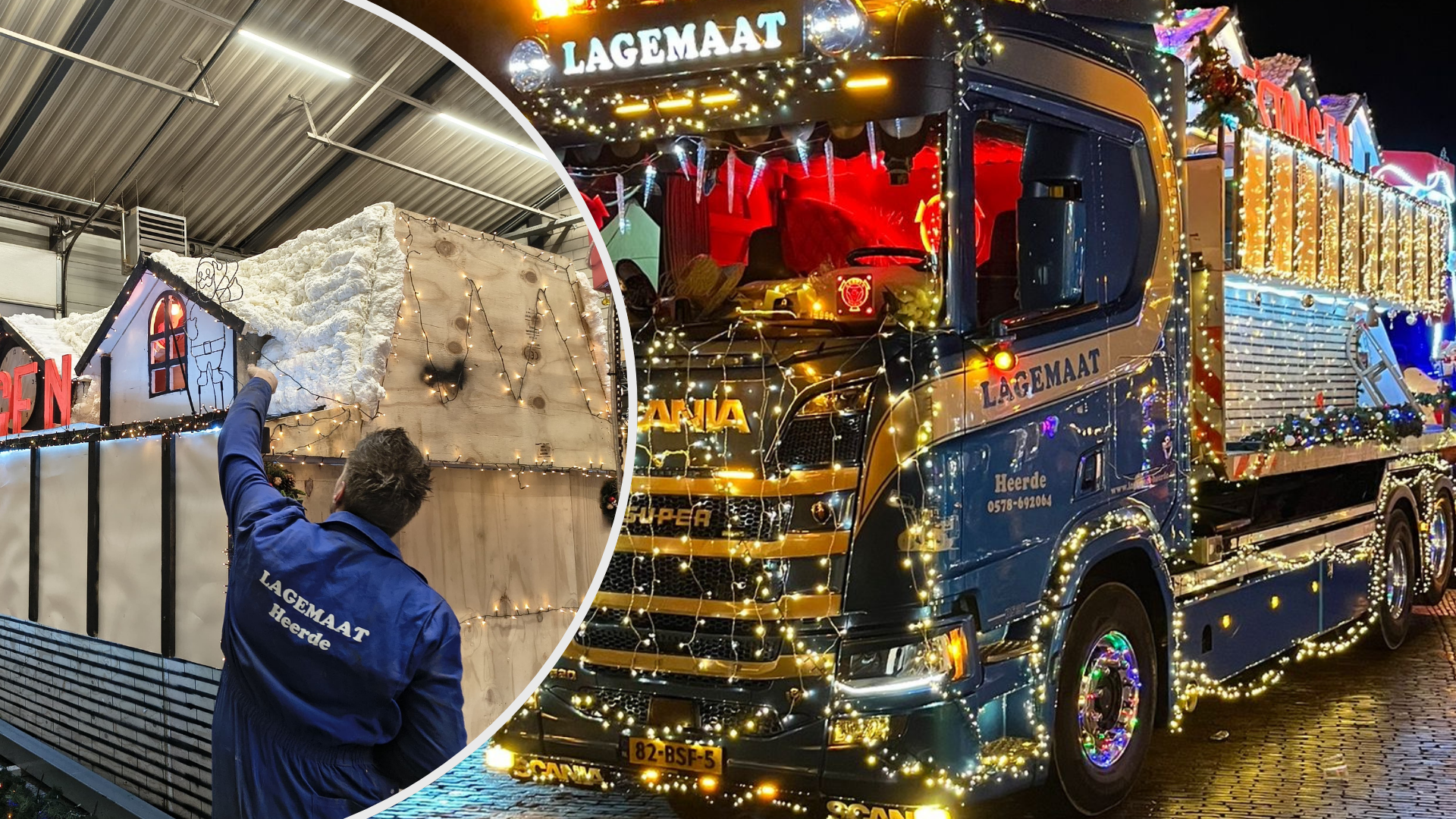 Foto: Na werktijd in de loods: Johans team sleutelt elke dag aan een prijswinnende kersttruck