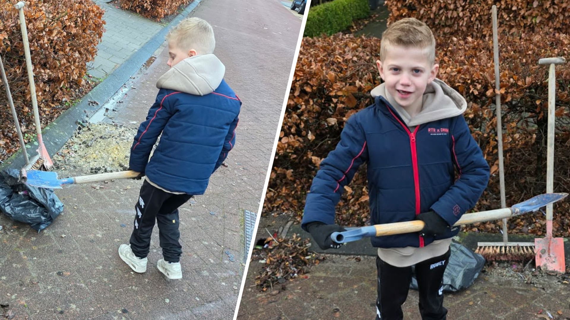 Foto: Vuurwerkresten? Sil (7) pakt een schop en gaat naar buiten 