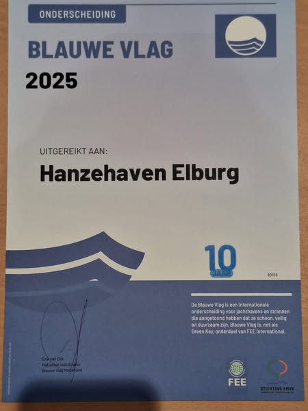 Foto: Blauwe Vlag voor Hanzehaven Elburg – 10e keer op rij