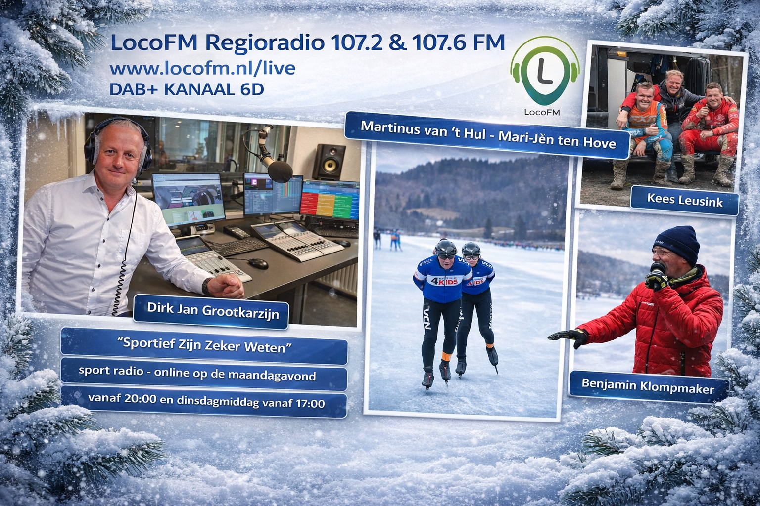 Foto: Sportief Zijn Zeker Weten met Martinus van ’t Hul en Mari-Jèn ten Hove, Kees Leusink en Benjamin Klompmaker