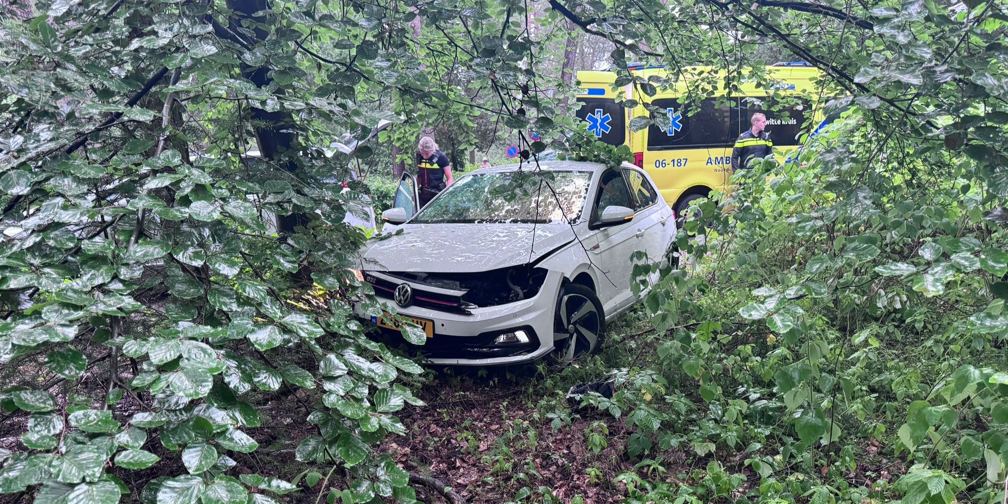 Foto: Auto botst tegen boom in Vierhouten