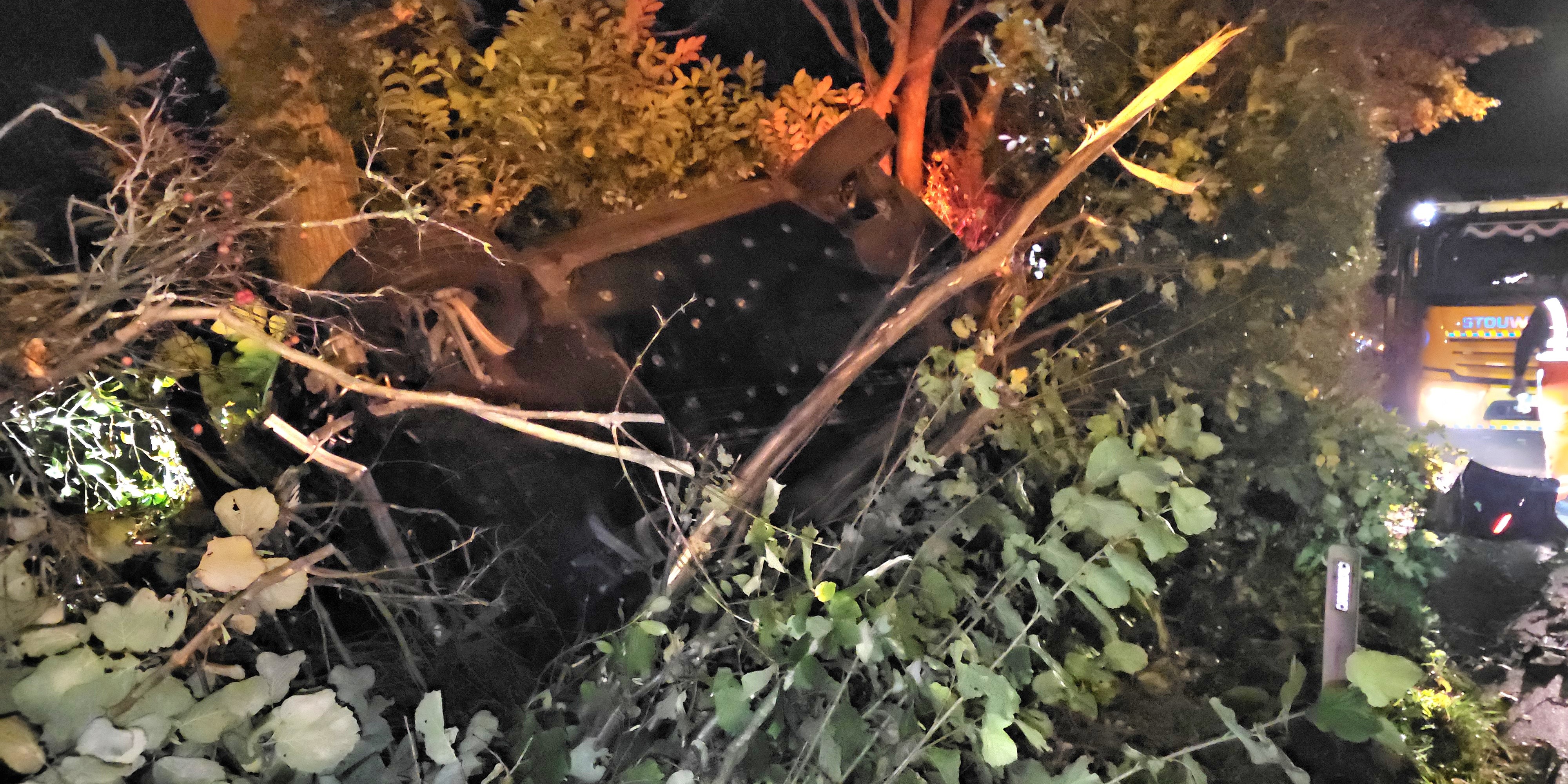 Foto: Ongeval Oostendorperstraatweg in Elburg: auto in de bossages