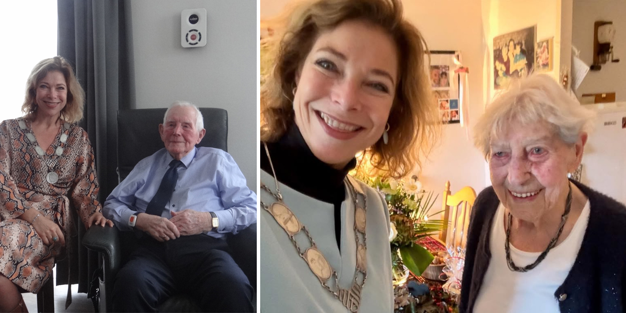 Foto: Dubbel feest in Nunspeet: burgemeester feliciteert twee bijzondere eeuwelingen