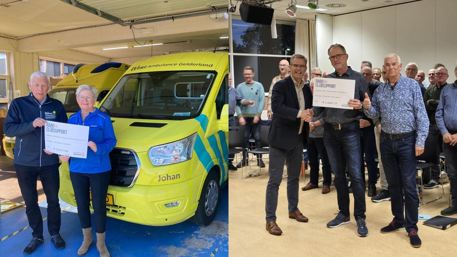 Foto: Cheques voor de Wensambulance Gelderland en Mannenkoor 't Harde: 'Gigantische bedragen'
