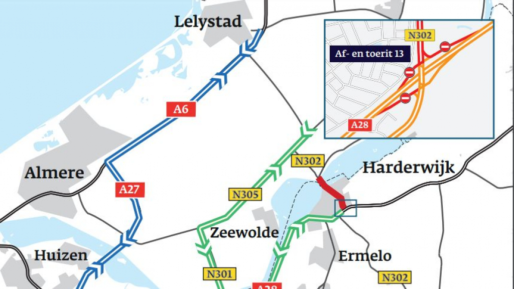 Foto: Onderhoud aan N302 tussen Harderwijk en Flevoland