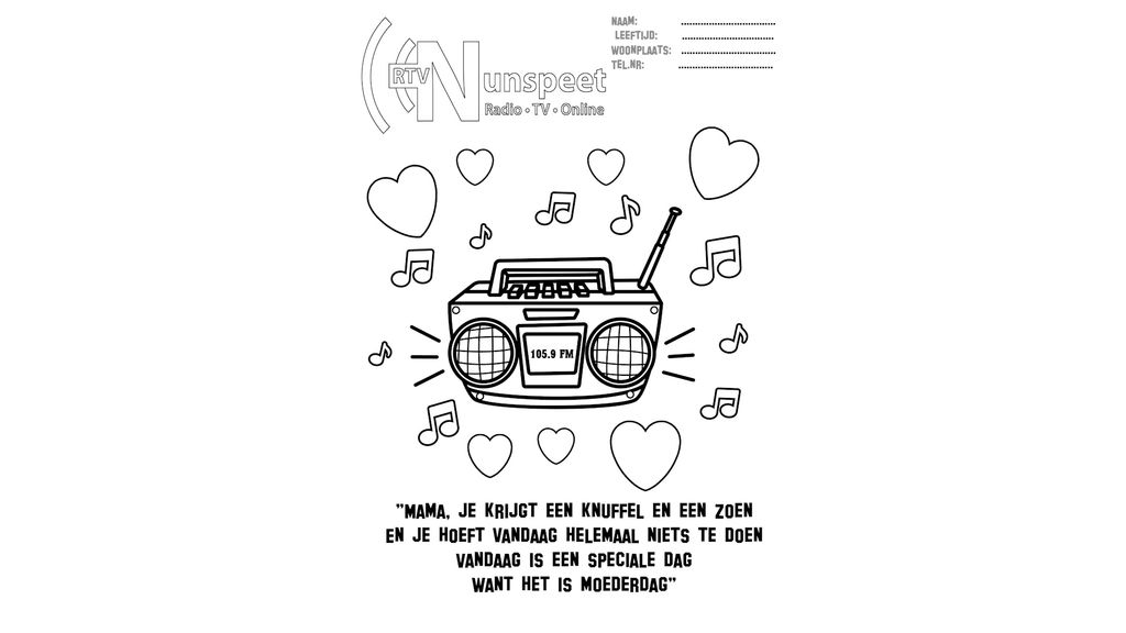 Foto: Doe mee met de Moederdag kleurplatenwedstrijd van RTV Nunspeet