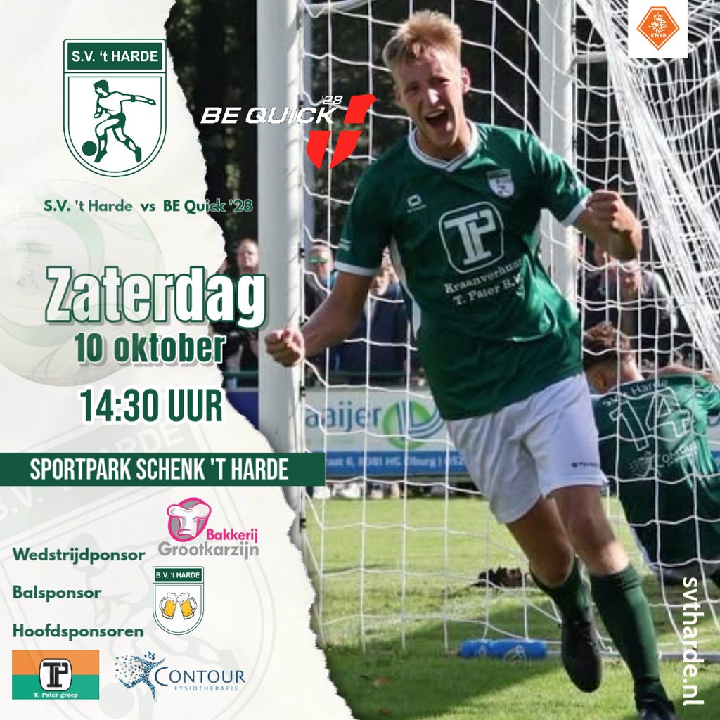 Foto: SV 't Harde ontvangt Be Quick'28 in de competitie
