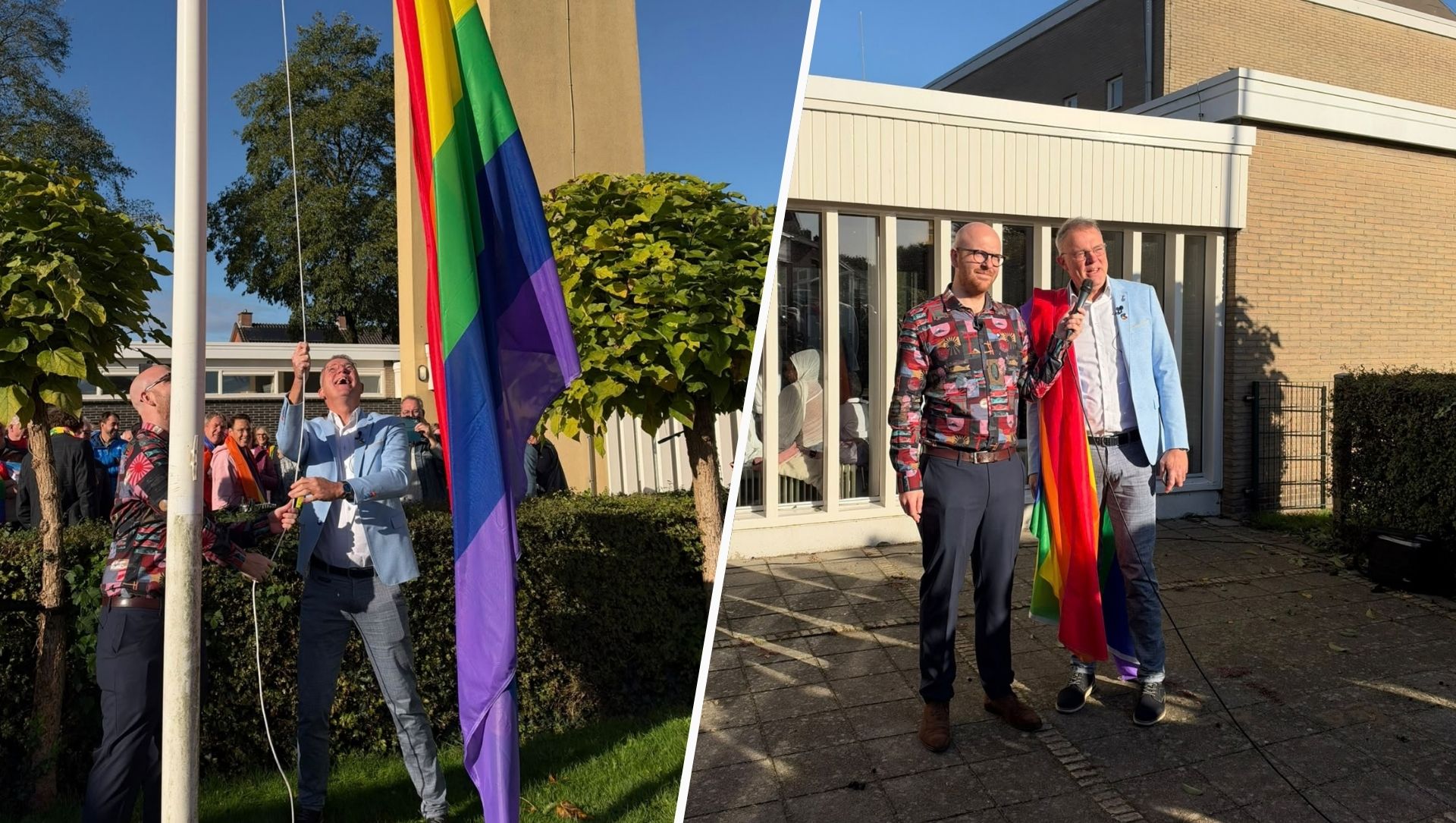 Honderden regenboogvlaggen gehesen in Oldebroek na schrappen LHBTIQIA+-beleid: ‘Uit liefde en solida