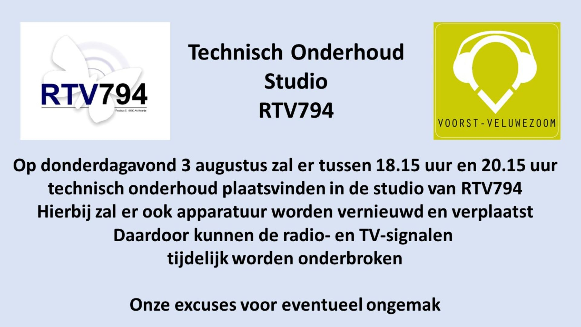 Foto: Vanavond donderdag 3 augustus 18.15 - 20.15 uur onderhoud studio